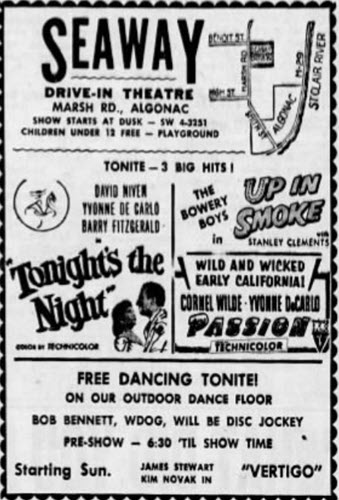 Seaway Drive-In Theatre - June 14 1958 Ad (newer photo)
